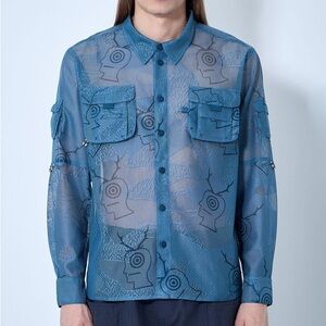 NWT BRAIN DEAD X SOUTH2 WEST8 ENGINEERED MESH FISHING BUTTON UP SHIRT - SLATE